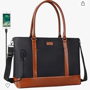 Woman Laptop Tote Bag USB  Large Purse Fits 17 in Laptop (Black Brown)